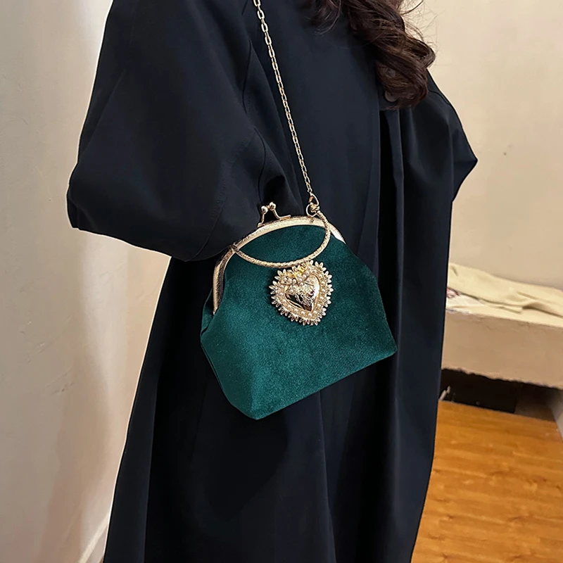 Chains Velvet Frame Heart Dinn - Women Hand Bags Sale review and price
