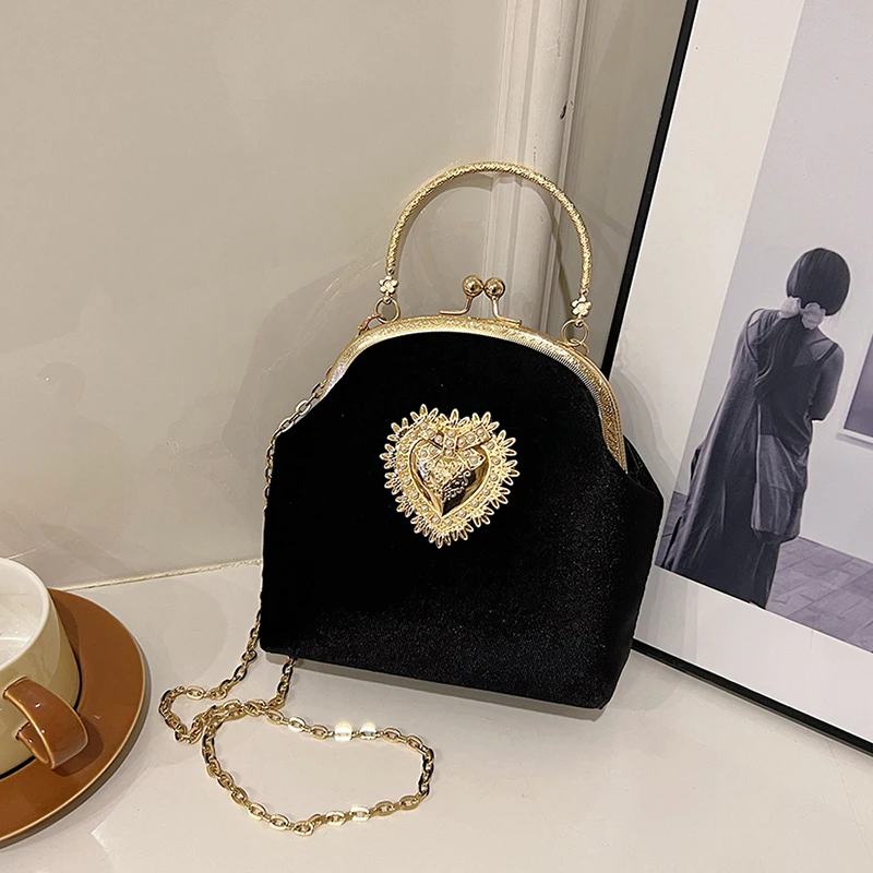 Chains Velvet Frame Heart Dinn - Women Hand Bags Sale review and price