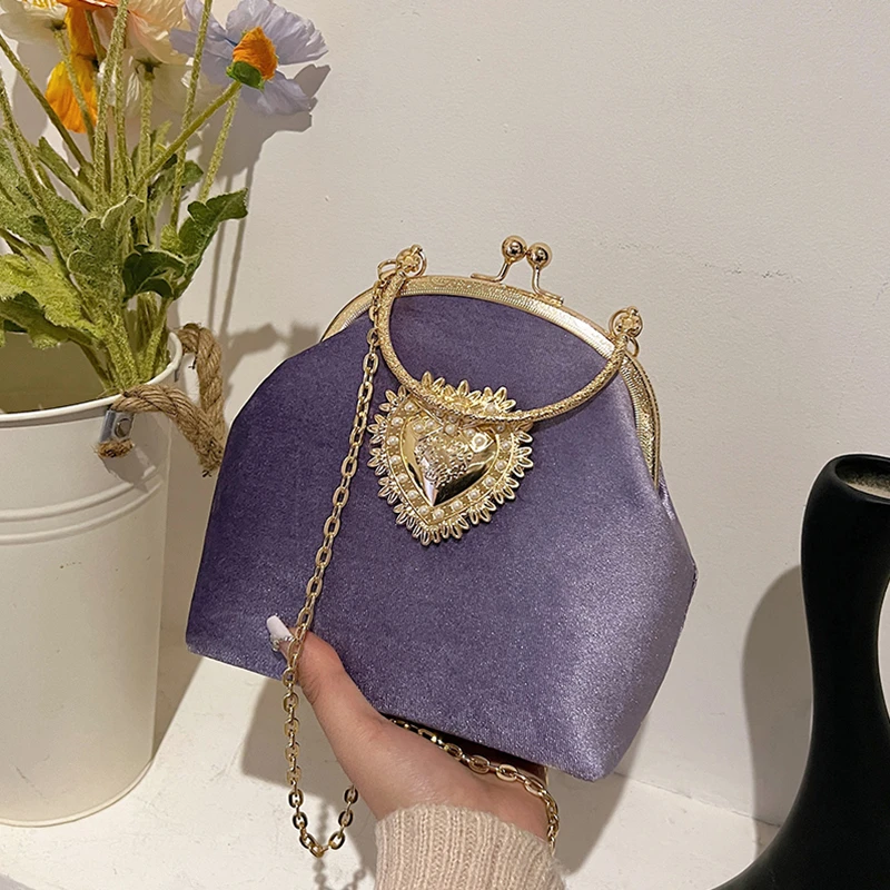 Chains Velvet Frame Heart Dinn - Women Hand Bags Sale review and price