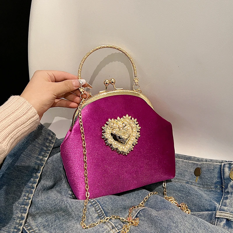 Chains Velvet Frame Heart Dinn - Women Hand Bags Sale review and price